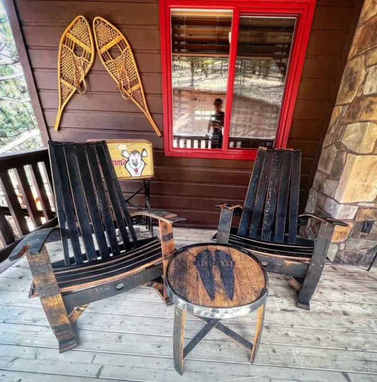 Whiskey Barrel Adirondack Chairs with Matching Side Table – Set of 3