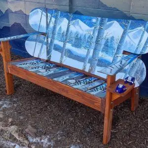 Fresh Falling Snow Winter Snowboard Bench