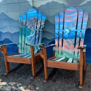 Bighorn Sheep and Hawk Mural Sunset Ski Chairs - Set of 2