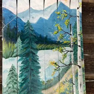 Original Downhill Skis with Aspen Mountain Ski Mural Wall Art