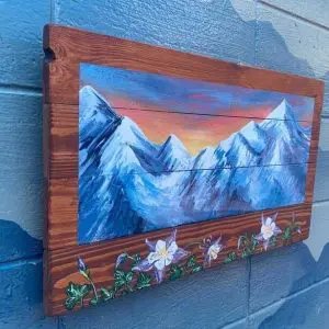 Columbine wooden mountain sunset mural wall art