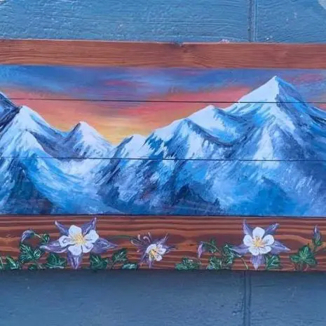 Columbine wooden mountain sunset mural wall art