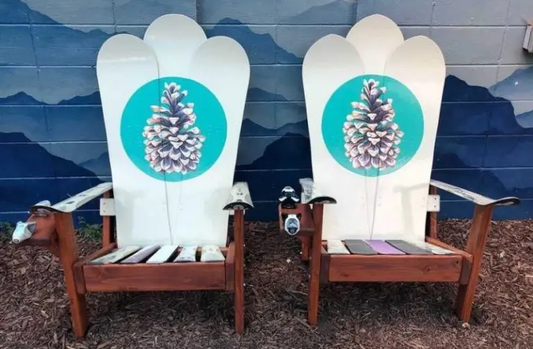 Pinecone mural Adirondack snowboard chairs