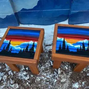 Sunset Mountain Art Ski Top Side Tables - Set of 2