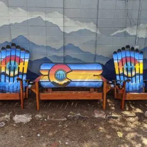 Retro Neon Colorado Mountain Sunset Adirondack Snowboard Bench with Matching Chairs - Set of 3