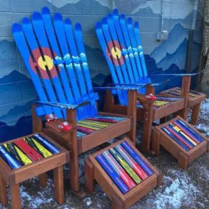 Colorado Flag Mountain Ski Chairs, Side Tables, and Ottomans - Set of 6