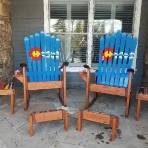 Colorado Mountain Striped Ski Rockers with Ottomans and Side Tables - Set of 6