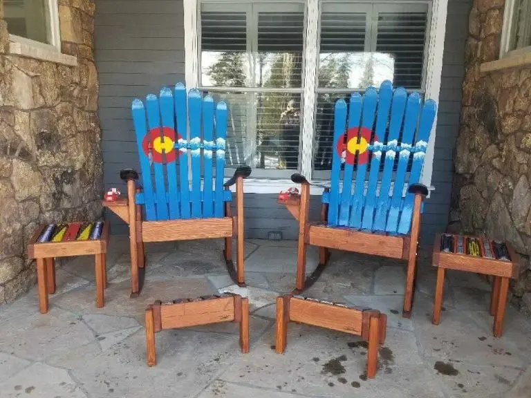 Colorado Mountain Striped Ski Rockers with Ottomans and Side Tables – Set of 6