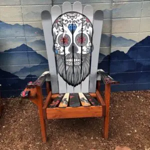Bearded Silver Sugar Skull Adirondack Ski Chair