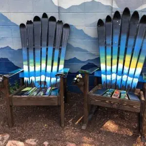 Northern Lights Mountain Mural Ski Chairs with Dark Walnut Base - Set of 2