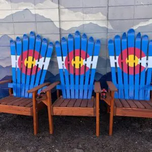 Colorado Flag Ski Chairs with Wood Arms and Seats - Set of 3