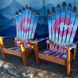 Pink blue colorado Adirondack ski chairs