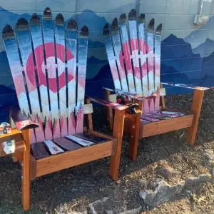 Pink blue colorado Adirondack ski chairs