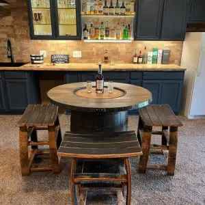Whiskey/Wine Barrel Dining Table & 4 Bar Stools - Set of 5