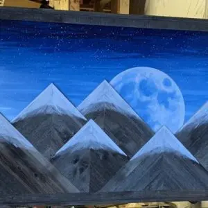 Repurposed Mountain Wall Art with Blue Sky and Moon - 48"