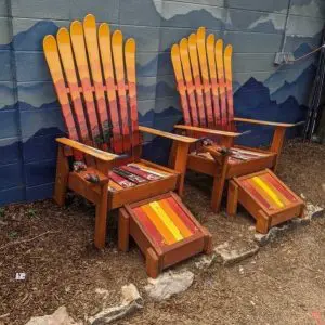 Sunset Mystic Mountains Mural Ski Chairs with Matching Ottomans - Set of 4