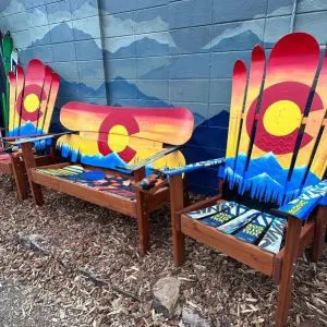 Colorado Sunset Mountain Mural Snowboard Bench - Set of 3