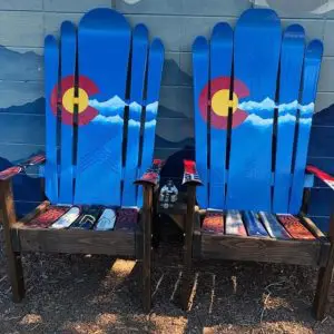 Dark Walnut Hybrid Colorado Mountain Stripe Ski Chairs - Set of 2