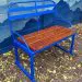 Hoopless blue powdered metal ski lift bench