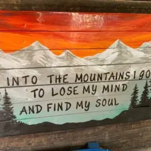 Into The Mountains I Go - Mural Wall Flag Art Hand-Painted on Recycled Skis