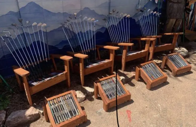 Set of Adirondack golf club chairs and ottomans