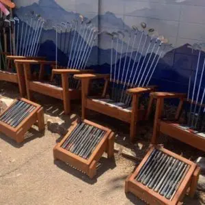 Set of Adirondack golf club chairs and ottomans