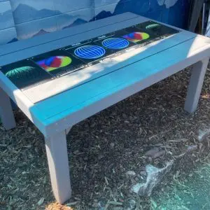 Grey Stained Outdoor Dining Table with Snowboard Runner