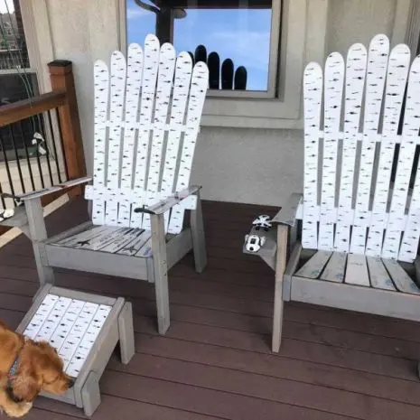 Birch painted Adirondack ski chairs and ottoman