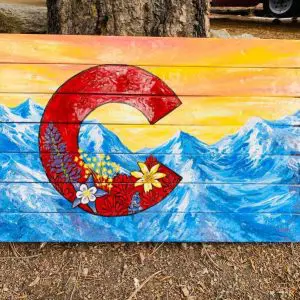 Colorado mountain sunset ski wall art