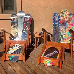 2 Customizable Adirondack Snowboard Chairs, 2 Matching Ottomans & 1 Side Table - Set of 5