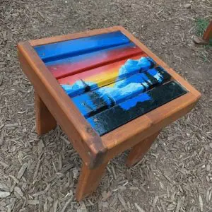 Hand Painted Mountain Forest Side Table