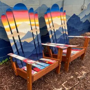Hybrid ski/snowboard Adirondack mountain range chairs