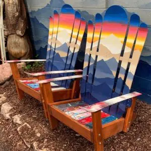 Hybrid ski/snowboard Adirondack mountain range chairs