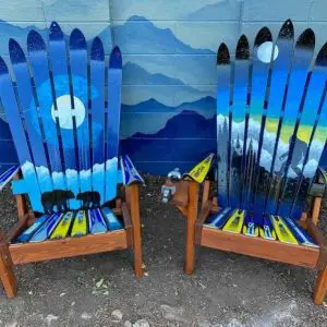 Colorado Mountain Mural with Bears and Bigfoot Northern Lights Ski Chairs - Set of 2