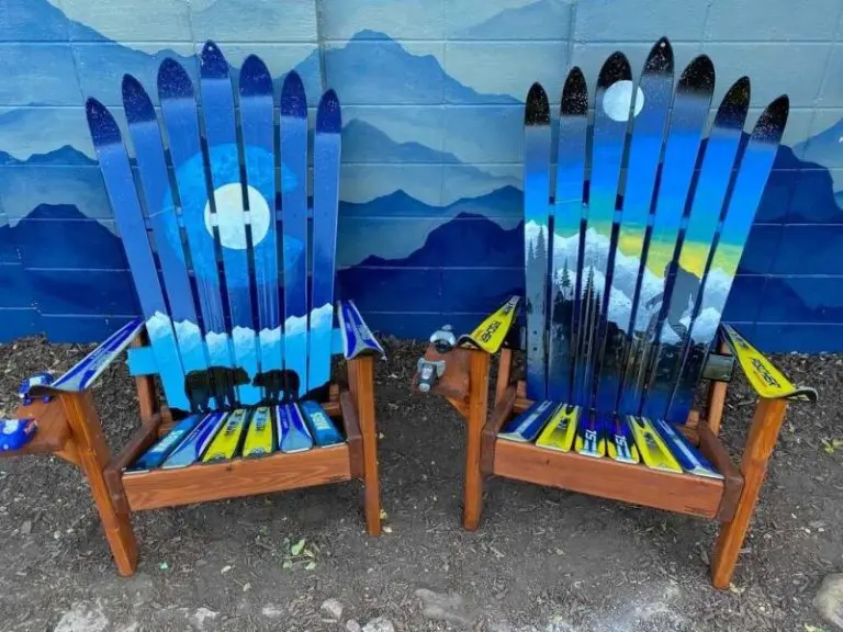 Colorado Mountain Mural with Bears and Bigfoot Northern Lights Ski Chairs – Set of 2