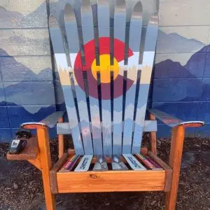 Grey and Red Colorado Mountain and Beige Forest Stripe Ski Chair