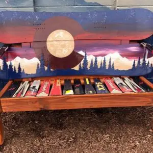 maroon Sunset Colorado Snowboard Bench