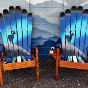 Northern Lights Elk Hand Oil-Painted Ski Chairs - Set of 2