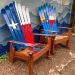 Repurposed, handpainted, Colorado, ski, snowboard, skichair, outdoor, furniture, wooden, Texas, sunset, flag