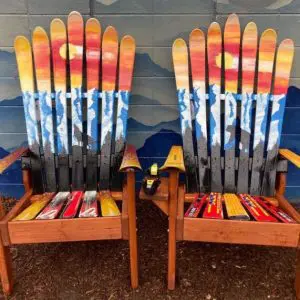 Bear and Wolf Sunset Mountain Mural Adirondack Ski Chairs - Set of 2