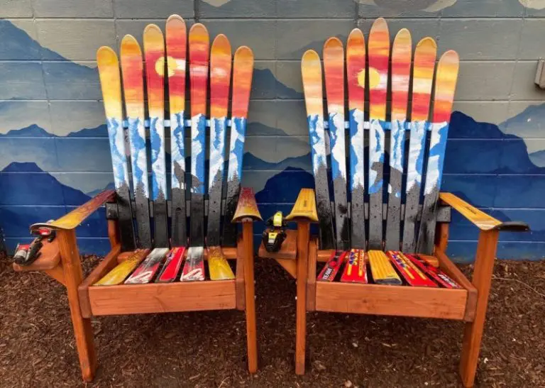 Bear and Wolf Sunset Mountain Mural Adirondack Ski Chairs – Set of 2