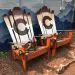 Brown bear and Bigfoot Adirondack hybrid ski/snowboard chairs