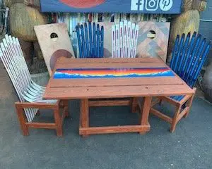 Customizable Large Patio Dining Table with Snowboard Runner and Patio Dining Ski Chairs - Set of 5