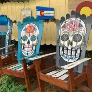 Grey and Turquoise Sugar Skull Adirondack Ski Chair - Set of 2