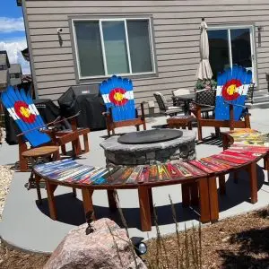 Customizable Colorado Ski Chairs and Large Circle Bench - Set of 4