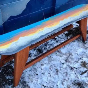 Peach Sunset Mountain Snowboard bench