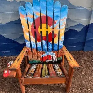 Van, Garden of the Gods, and Pikes Peak Sunset Mountain Mural Ski Chair