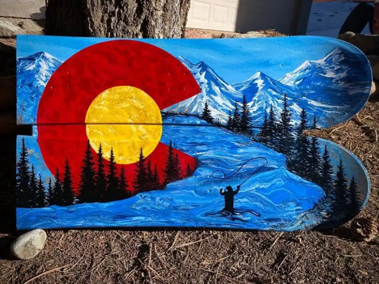 Fly Fishing Snowboard Mountain Mural Wall Art – 36″