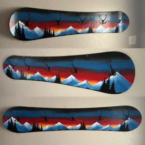 Sunset Mountain Mural Snowboard with Coat Hooks