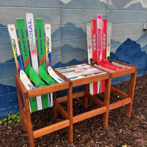 NEW - 2 Ski Bar Stools + Connecting Table - Set